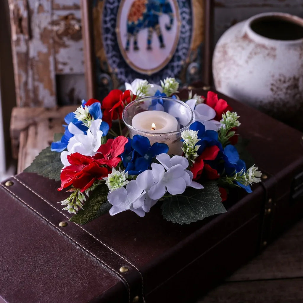 Candle Holder Wreath Festive Hydrangea Candle Holder Decorative Flower Ring Lightweight Artificial Flower Wreath For Dining Oasis Select