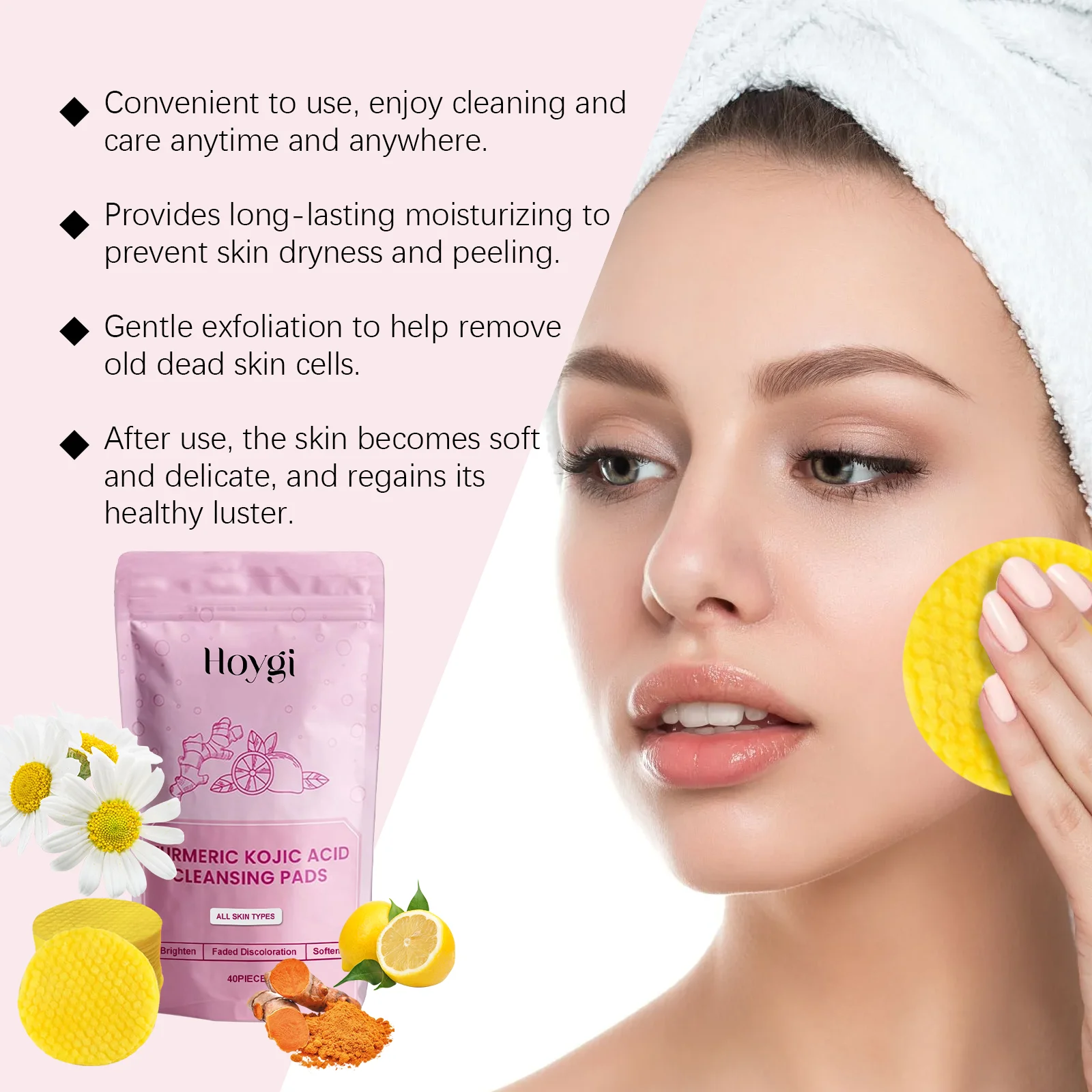 Turmeric Kojic Acid Cleansing Pads – Brighten, Exfoliate & Clear Pores