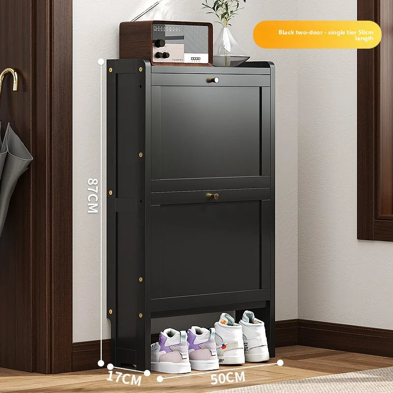 Ultra-thin shoe cabinet 17cm household door economical simple modern storage cabinet narrow large capacity tipping bucket Oasis Select Black single 2-50