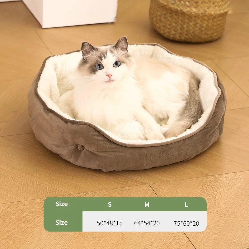 Winter Warm Round Cat Kennel Machine Washable Small Dog Dog Bed Pet Kennel Mat Cat Bed Oasis Select Dark Brown M(65x55x20cm)