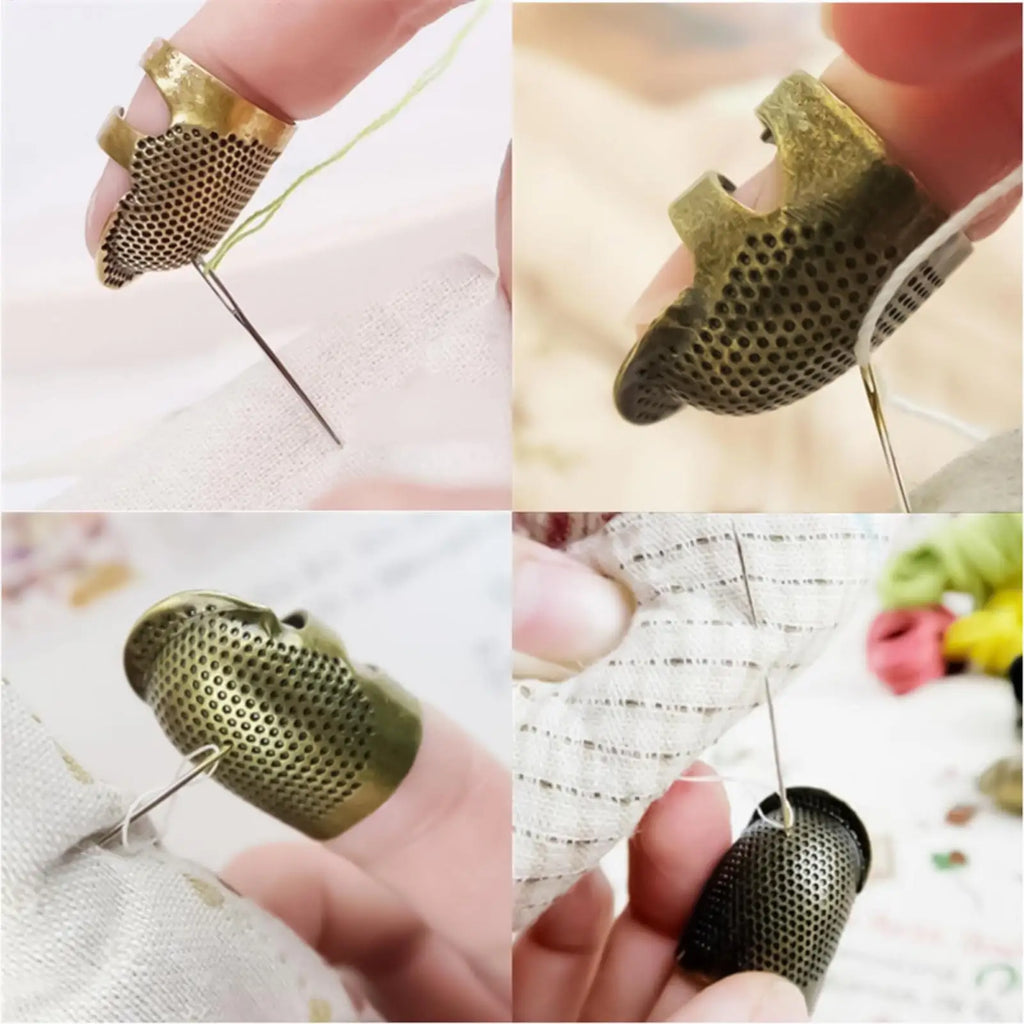 Adjustable Vintage Sewing Thimble 2Pcs Handmade Non-slip Embroidery against Ring Needle Presser Needle Hoop Finger Holder Oasis Select