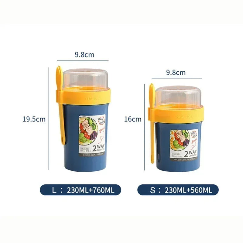 Portable Salad Cups Container Plastic with Lid and Fork Overnight cup Breakfast Oatmeal Cereal Nut Yogurt Cup School Lunch Box Oasis Select