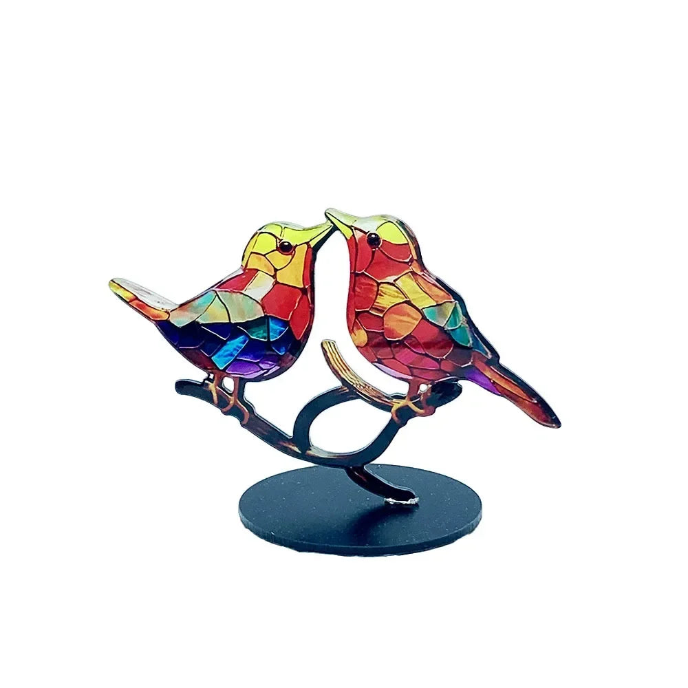 Multicolor Birds Stained Acrylic Birds on Branch Desktop Ornaments Double Sided Multicolor Style Craft Statue Ornaments Oasis Select 2bird