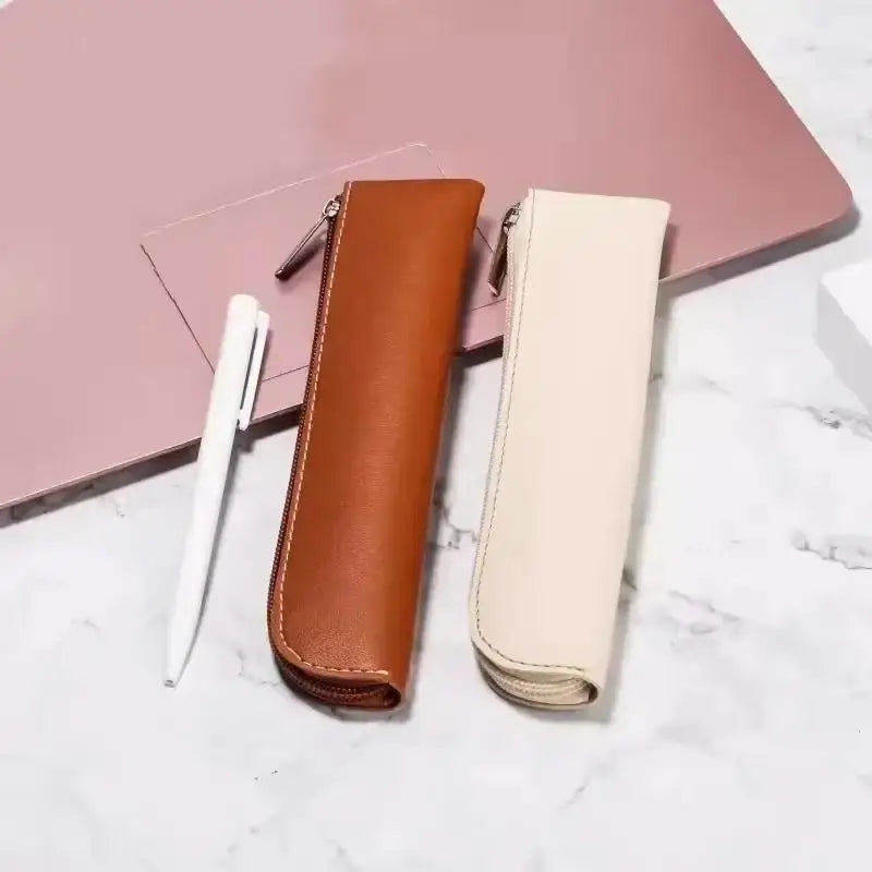 Slim PU Leather Pencil Case With Large Capacity Smooth Zipper Perfect For Students School Office Daily Use Oasis Select