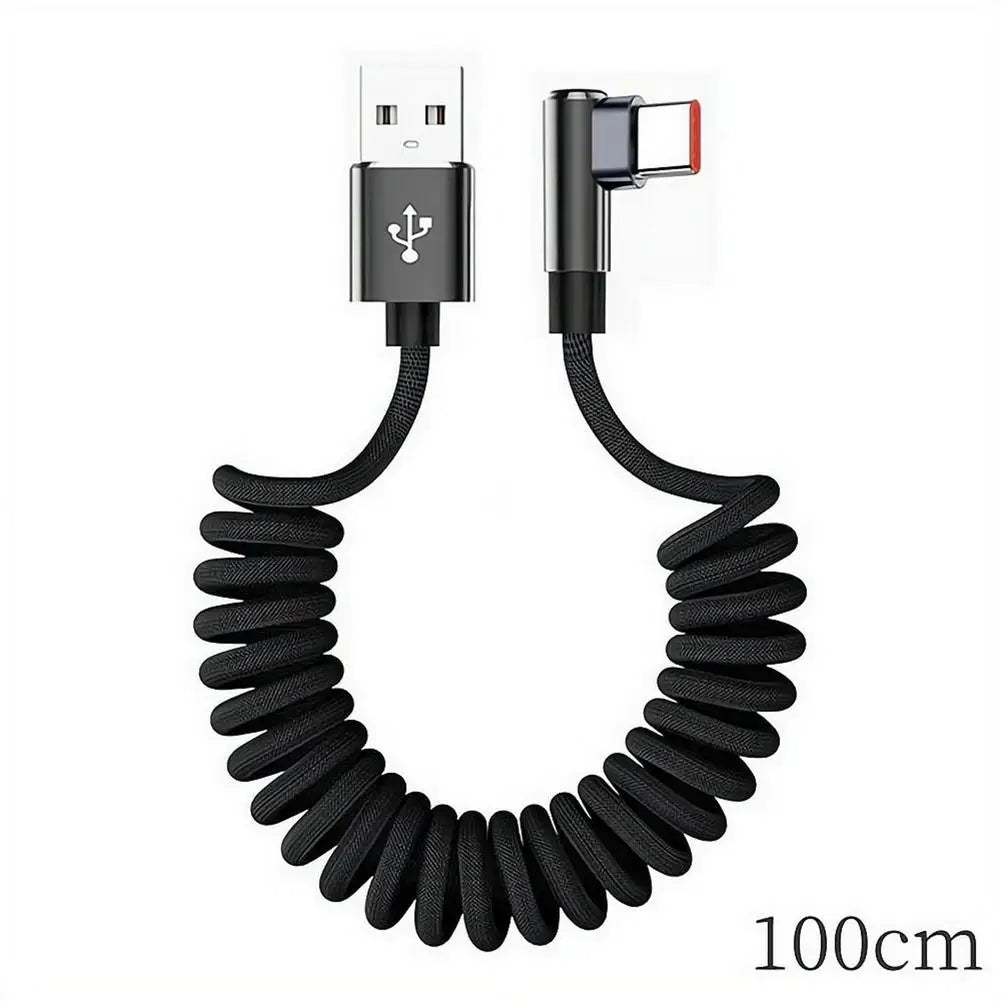 120W Fast Charging Coiled USB-C Cable – 90° L-Shape