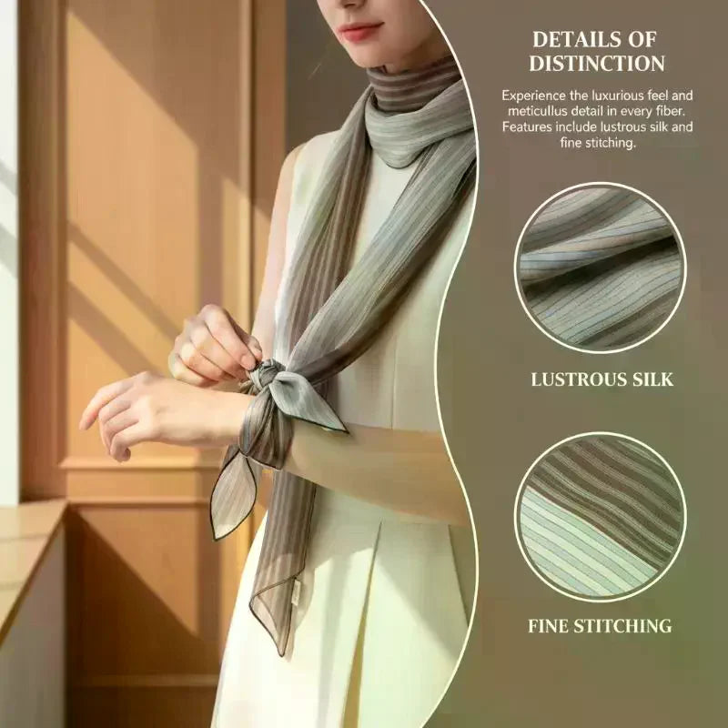 Striped Silk Scarf Women Lightweight Breathable Fashion Neck Head Scarf Daily Office Travel Beach Accessory Office Daily Wear Oasis Select