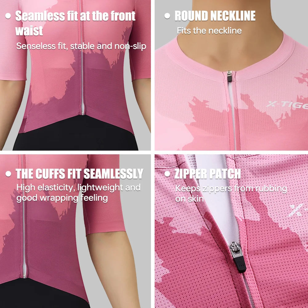 X-TIGER Cycling Jerseys Woman Outdoor Cycling Breathable Quick-drying Short Sleeve Pro High Elastic Fabric Bicycle Shirt Fashion Oasis Select