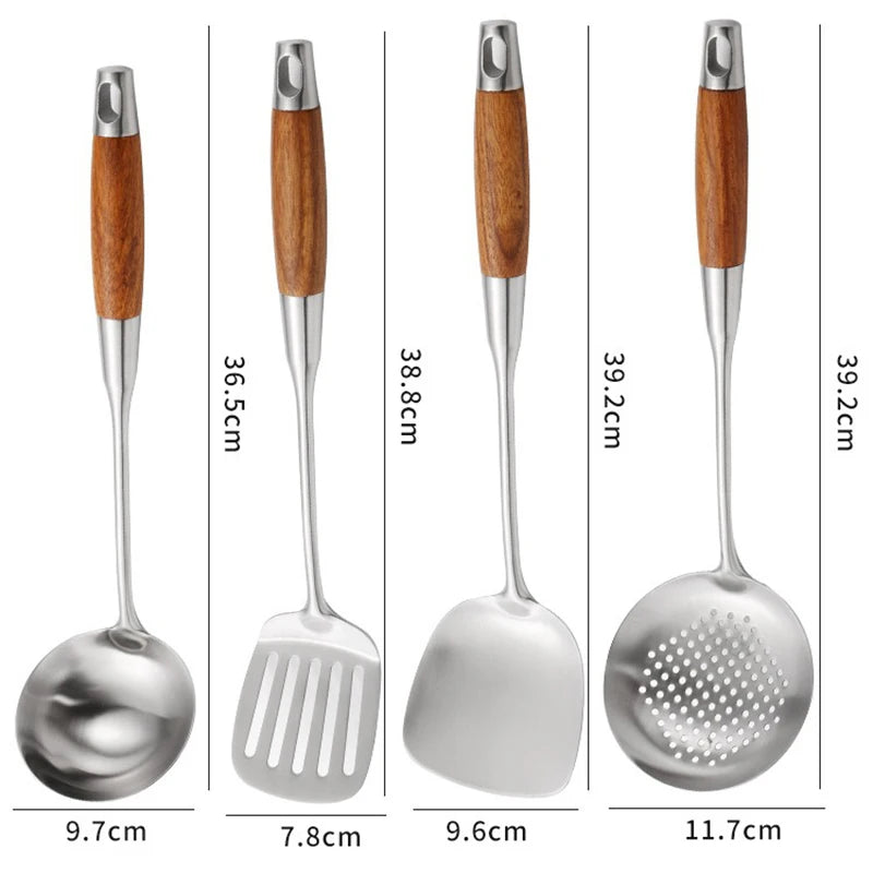 4-Piece Stainless Steel Cooking Utensil Set – Wooden Handle Cooking Utensil Set Oasis Select