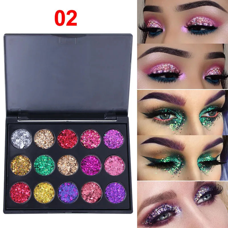 CmaaDu 15 Colors Gold Scallion Powder Diamond Glitter Eyeshadow Tray Shimmering Dazzling Universal Waterproof Easy to Color Oasis Select