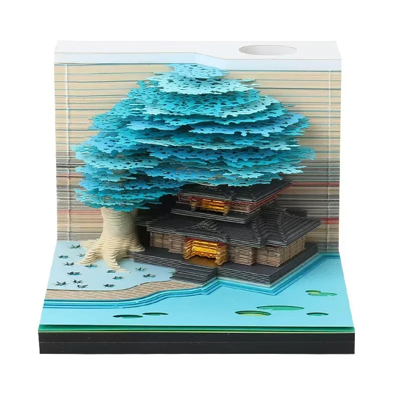Treehouse 3D Desktop Calendar Sticky Notes Creative Crafts Souvenirs Paper Carvings Memo Pad New Year Gifts Office Ornament Oasis Select BE light