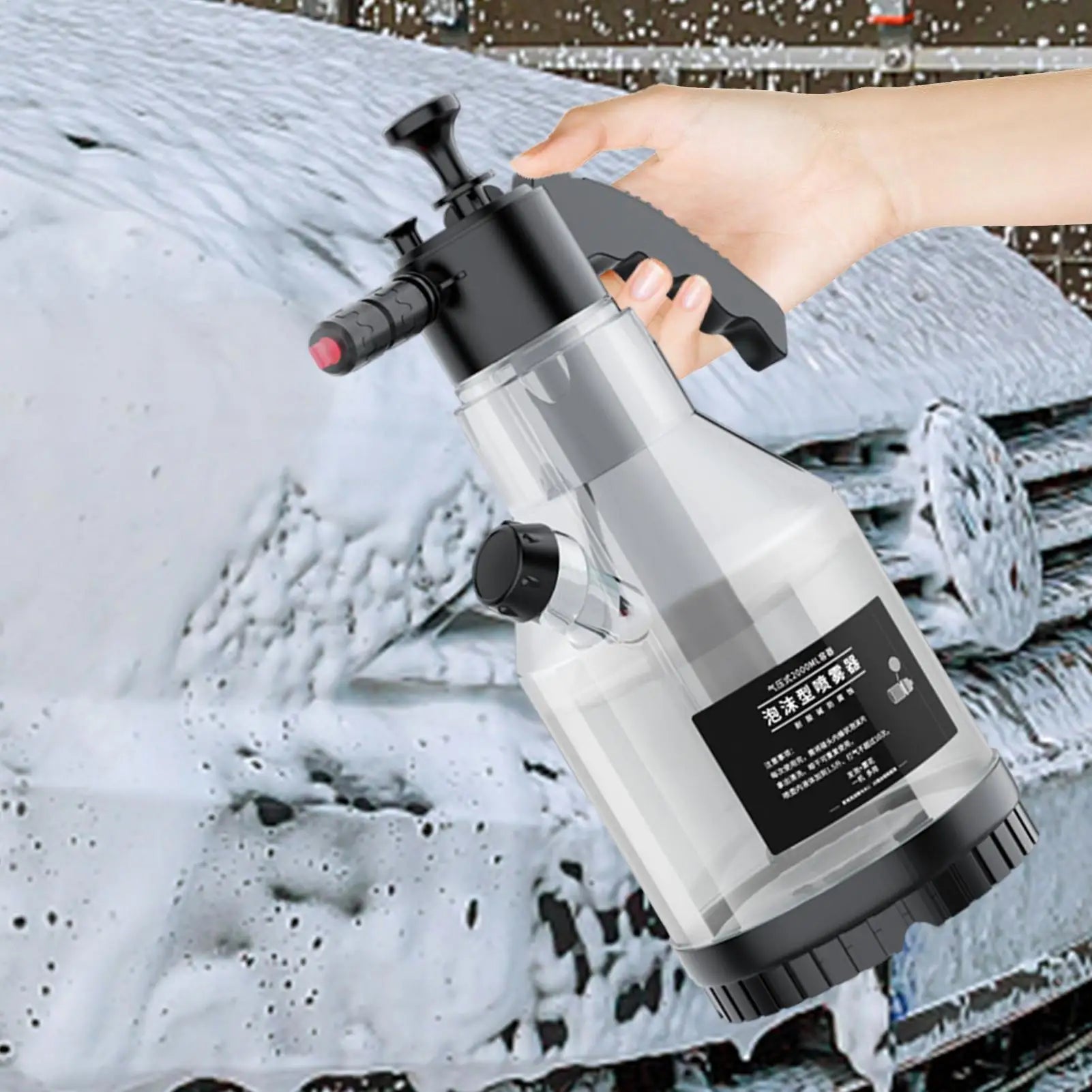 Car Wash Cannon 2L Foam Sprayer Garden Hose Compatible Car Detailing Snow Foam With Side-Opening Lid Anti-Wind For Floor Window Oasis Select