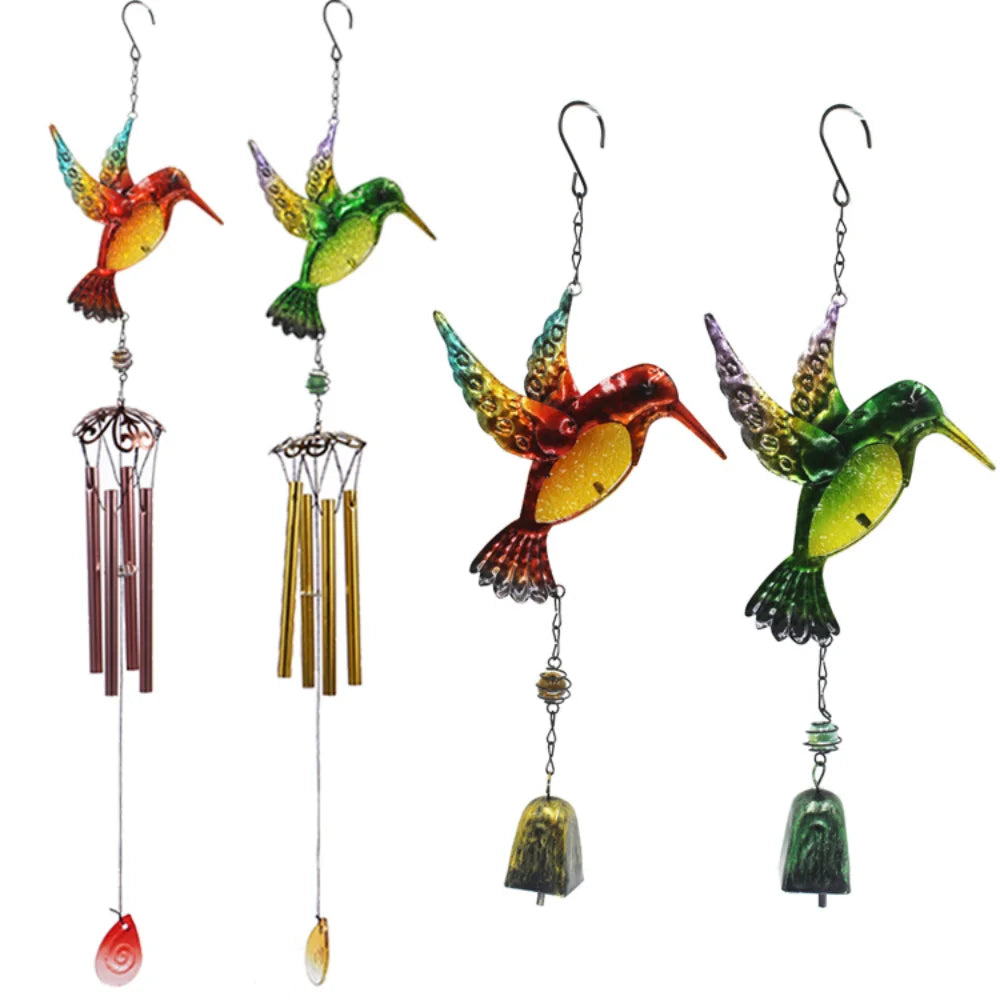 Wind Chime Hummingbirds Dragonflies Metal Glass Painted Crafts Hanging Pendants Bell Aluminum Pipe Home Courtyard Hanging Decors Oasis Select