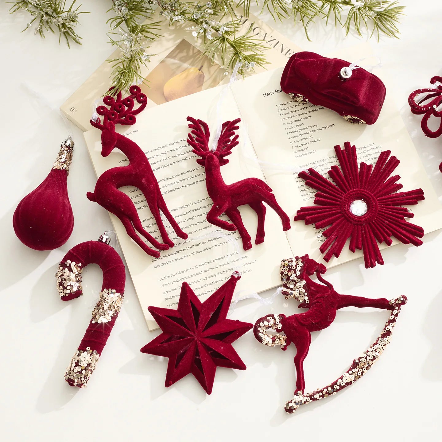 Nordic Christmas Decorations Flocked Burgundy Hanging Ornaments Christmas Tree Decorations Holiday Decor Oasis Select