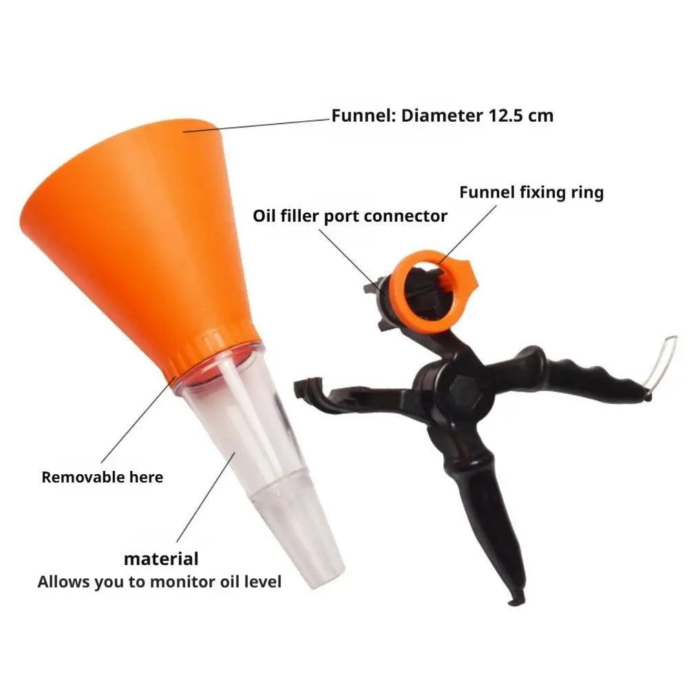 Hands-Free Engine Oil Funnel with Self-Locking Clamp – Universal