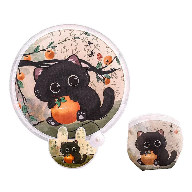 Portable Cartoon Folding Fan Kawaii Creative Foldable Fan Cool Summer Hand Fan Flying Disk Pocket Cloth Fan Gifts For Kids Oasis Select