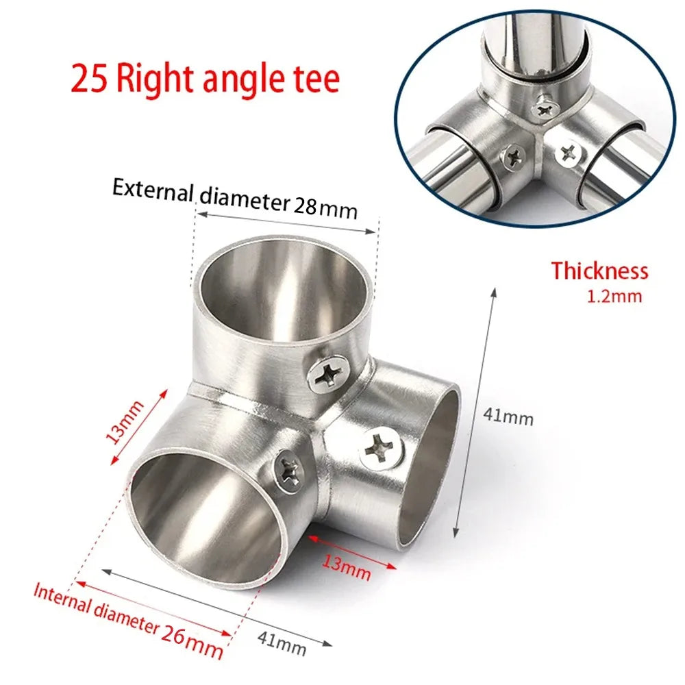 1Pcs New Tee Straight Elbow Pipe Connector 2/3/4/5/6 Way Stainless Steel Pipe Fittings 25mm Tube Joint Furniture Hardware Oasis Select 25mm 3 Right Angle
