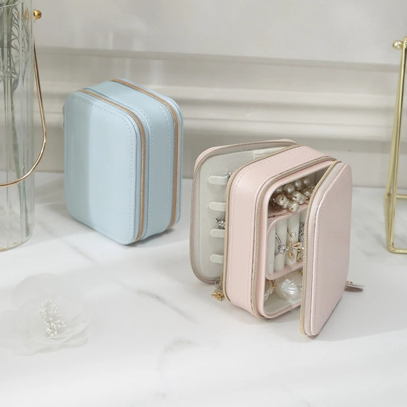 Portable Jewelry Storage Box Organizer Display Travel Jewelry Zipper Case Box Earrings Necklace Rings Jewelry Box Oasis Select