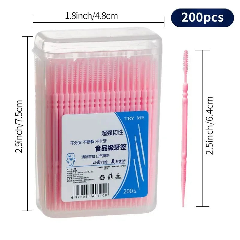 Toothpick Disposable Family Box Packed Portable Ultra Fine Pick Double Head High End Personality Creative Fruit Stick 200 Pieces Oasis Select Pink 1x box