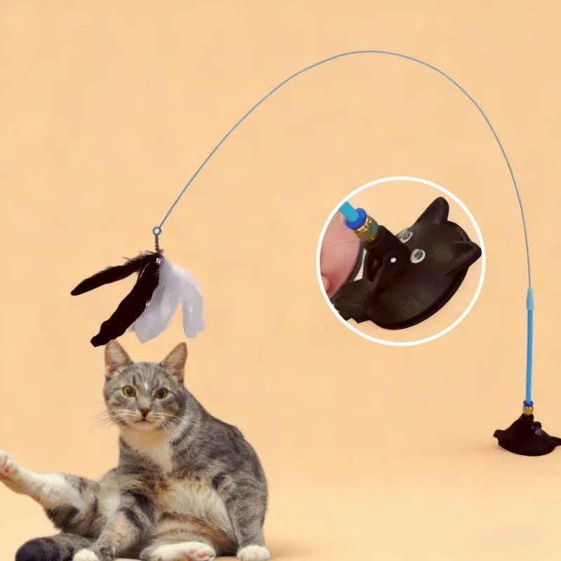 Strong Suction Cup Cat Wand with Flexible Wire & Long Handle Hands-Free Interactive Toy for Cat Self-Play Exercise Entertainment Oasis Select