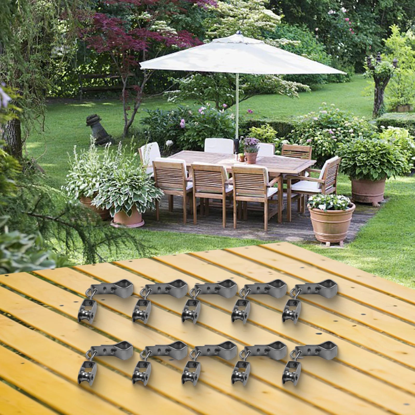 10pcs Pulley Hanging Pipe Clamps Wave Shade Sail Hardware For Indoor Pergolas Wave Canopy Shade Sail Installation Accessories Oasis Select