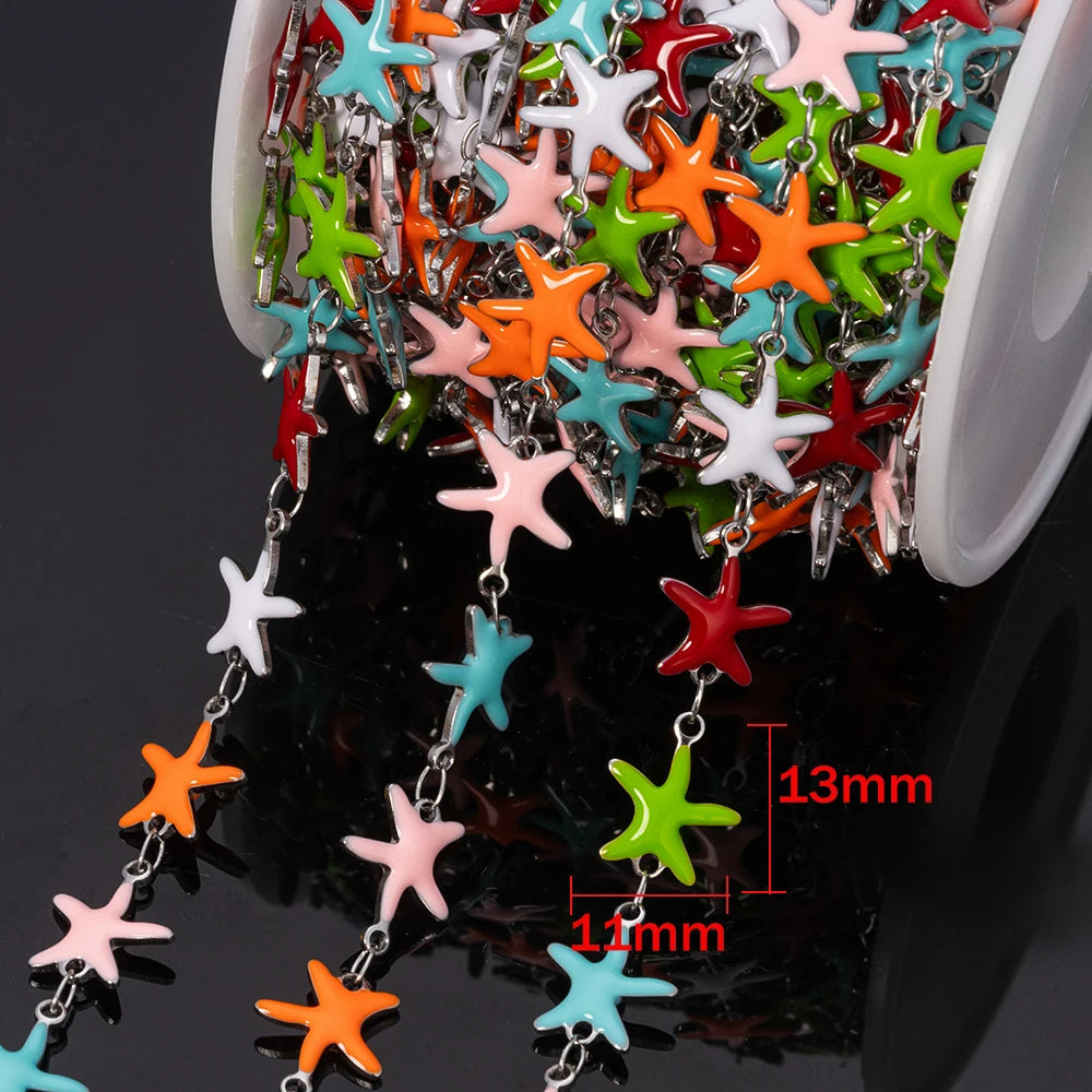 1m Stainless Steels Ocean Animal Oil Drip Chain Enamel Link for Women DIY Crafting Bracelet Jewelry Making Supplies Findings Oasis Select Steel Starfish