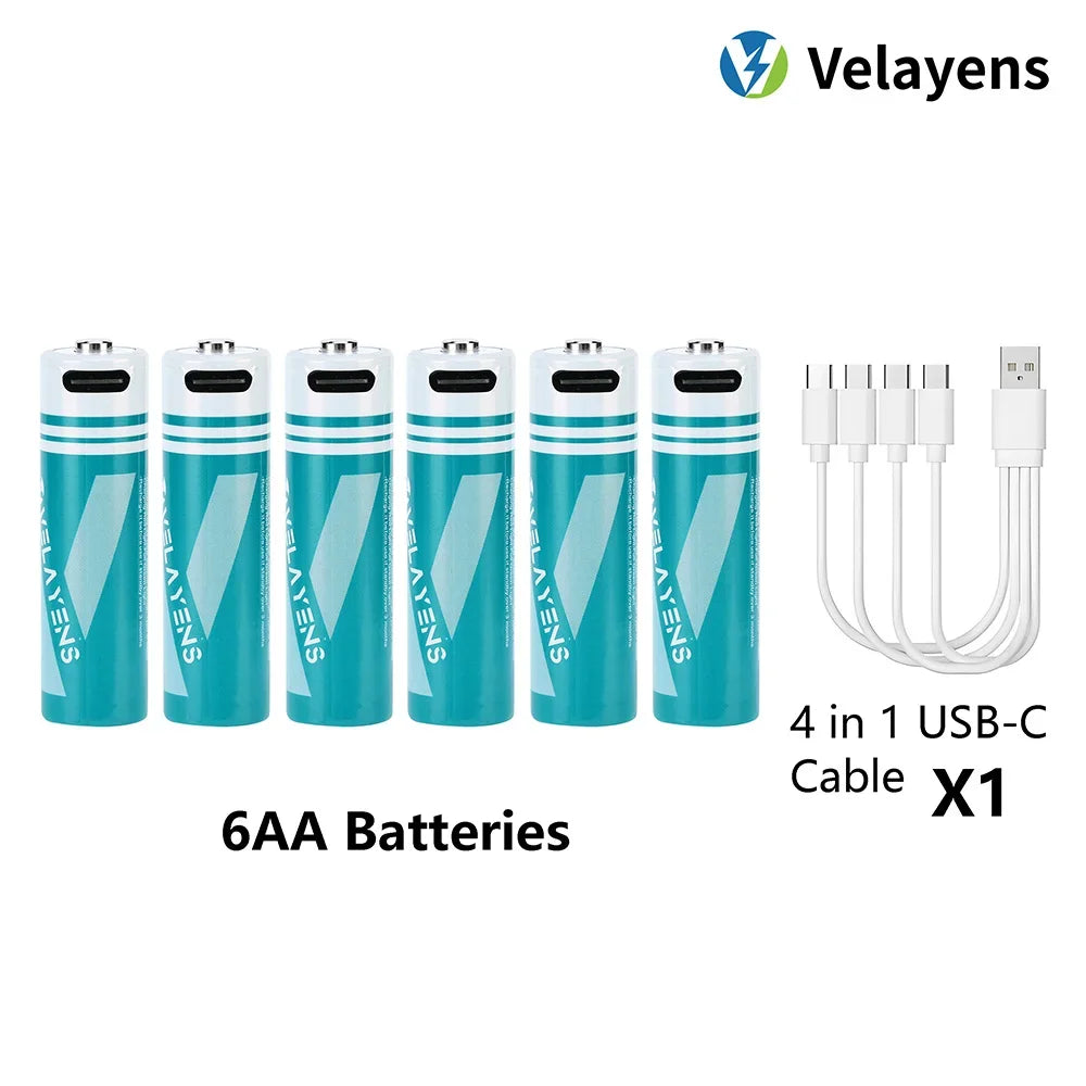 1.5V USB Rechargable Lithium Battery AA 2200mAh Actual Capacity Fast Charging 2000+ Charge Cycles Long-Lasting Power Oasis Select 6 pcs batteries