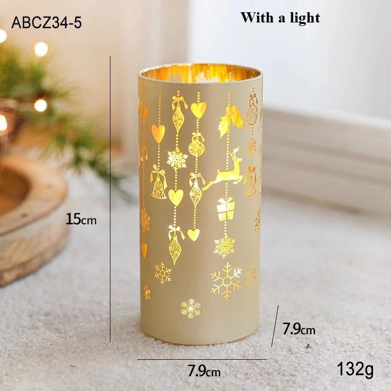 Christmas Decorative Trinkets Candle Cups Christmas Tree Glass Jars Hand-held Candlestick Ornaments Scene Arrangements Oasis Select 15cm gold
