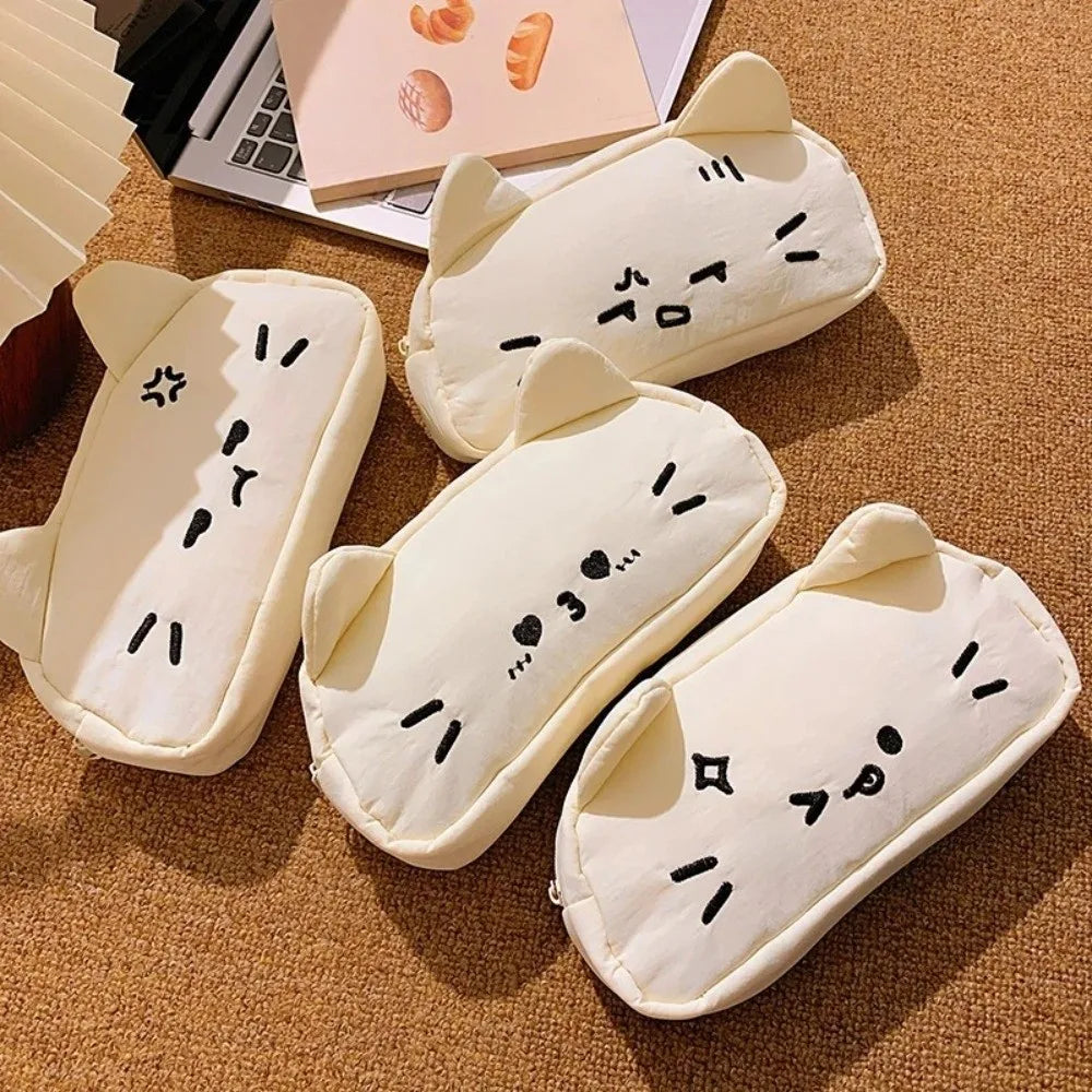 Funny Embroidered Cat Pencil Case Cartoon Cute Stationery Storage Bag Large Capacity Kawaii Kitty Stationer Bag Oasis Select