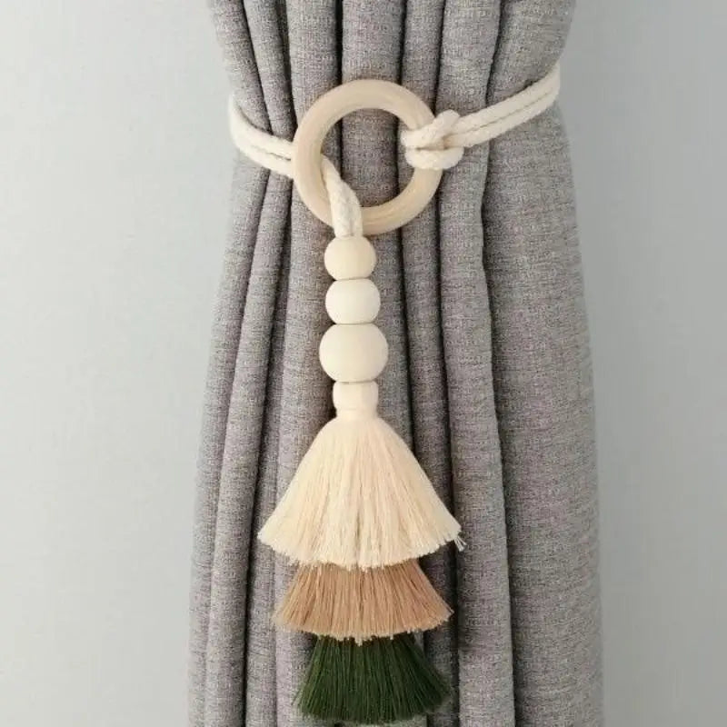 1/2Pcs Tassel Curtain Tie Backs Wooden Bead Curtain Tiebacks,Bohemian Curtain Clasp, Curtain Tiebacks Home Decorative Oasis Select A5