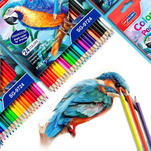1set 12/24/48 Colors Colored Pencil Set, HB Triangular Barrel Drawing Pencils, Professional Art Supplies for School Stationery Oasis Select