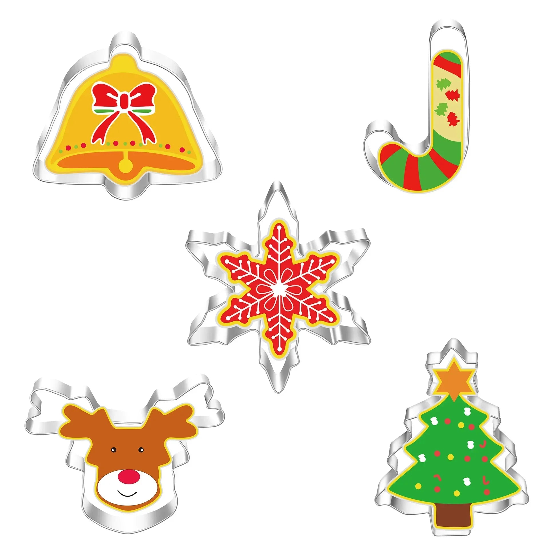 5Pcs Christmas Cookie Cutter Set Gingerbread Man Xmas Tree Biscuit Mold Stamp Christmas Party New Year Baking Accessories Oasis Select D