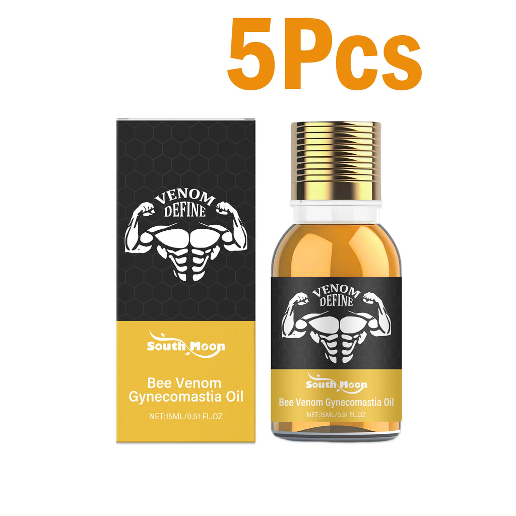 Men's Bee Venom Gynecomastia Oil Chest Firming Sculpting Cooling & Non-Greasy Chest Shaping Massage Oil for Men Skin Care Oasis Select 5 x 15ml Boxed