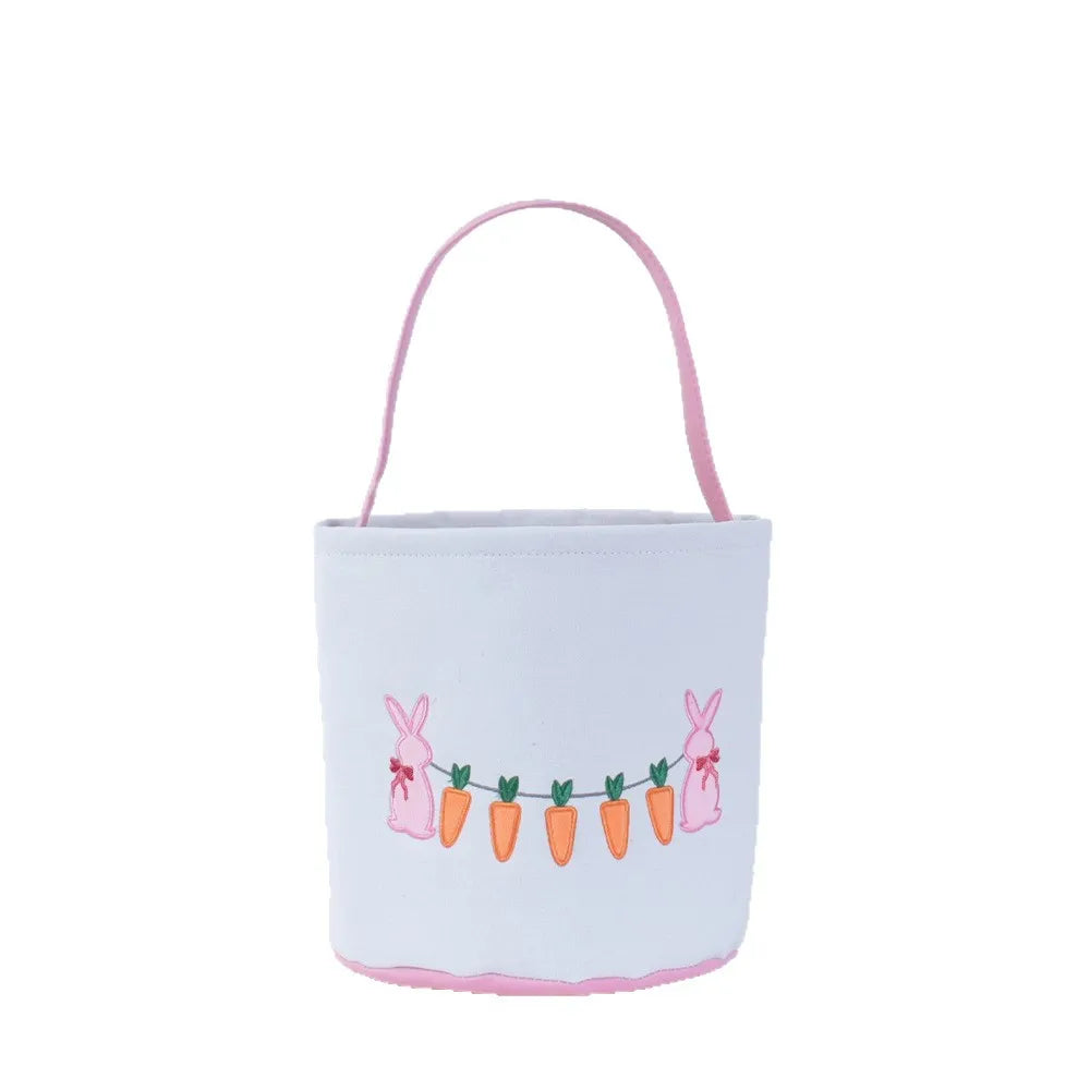 Easter Egg Handheld Storage Basket, Canvas Easter Bunny Bags Eggs Hunting Carry and Candy Gift Bag Rabbit Print for Easter Party Oasis Select