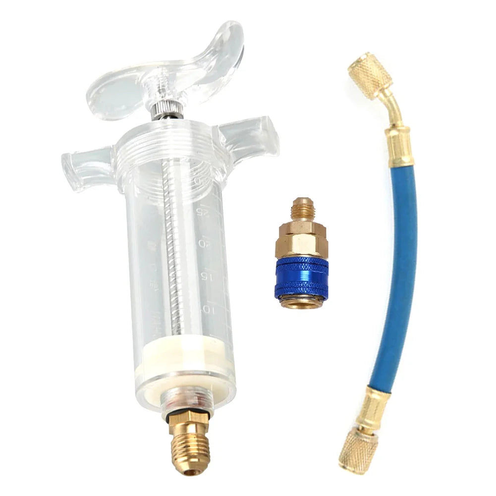 Auto A/C Oil/Dye Injector 1Oz with 134a Low Side Quick Coupler Adapter 1/4" Air Conditioning Coolant Filling Tube Injection Tool Oasis Select Style A france