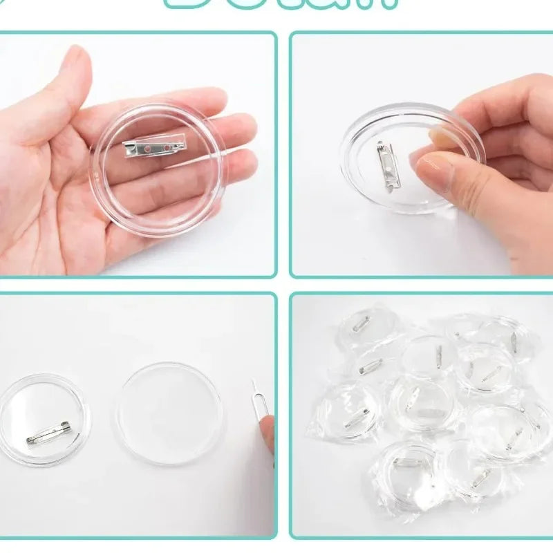 10/30/50PCS Acrylic Badge Pins with Snap Closure Reusable Transparent Pins for DIY Crafts Photo Walls and Custom Buttons