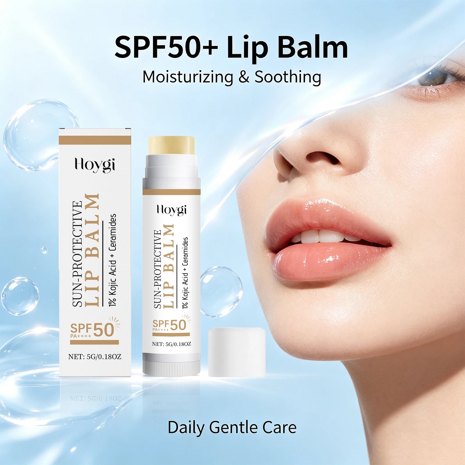 Spf50 Pa++++ Lip Balm 5g with 1% Kojic Acid & Ceramides, UV Protection Brightening Moisturizing Lip Stick for Dry Chapped Lips Oasis Select