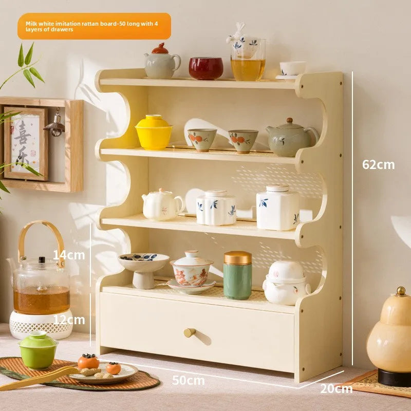 Desktop water cup shelf, shelf, modern simple new Chinese Bogu rack, with tea extraction set, teapot storage and placement rack Oasis Select Milk White 4-50 ST
