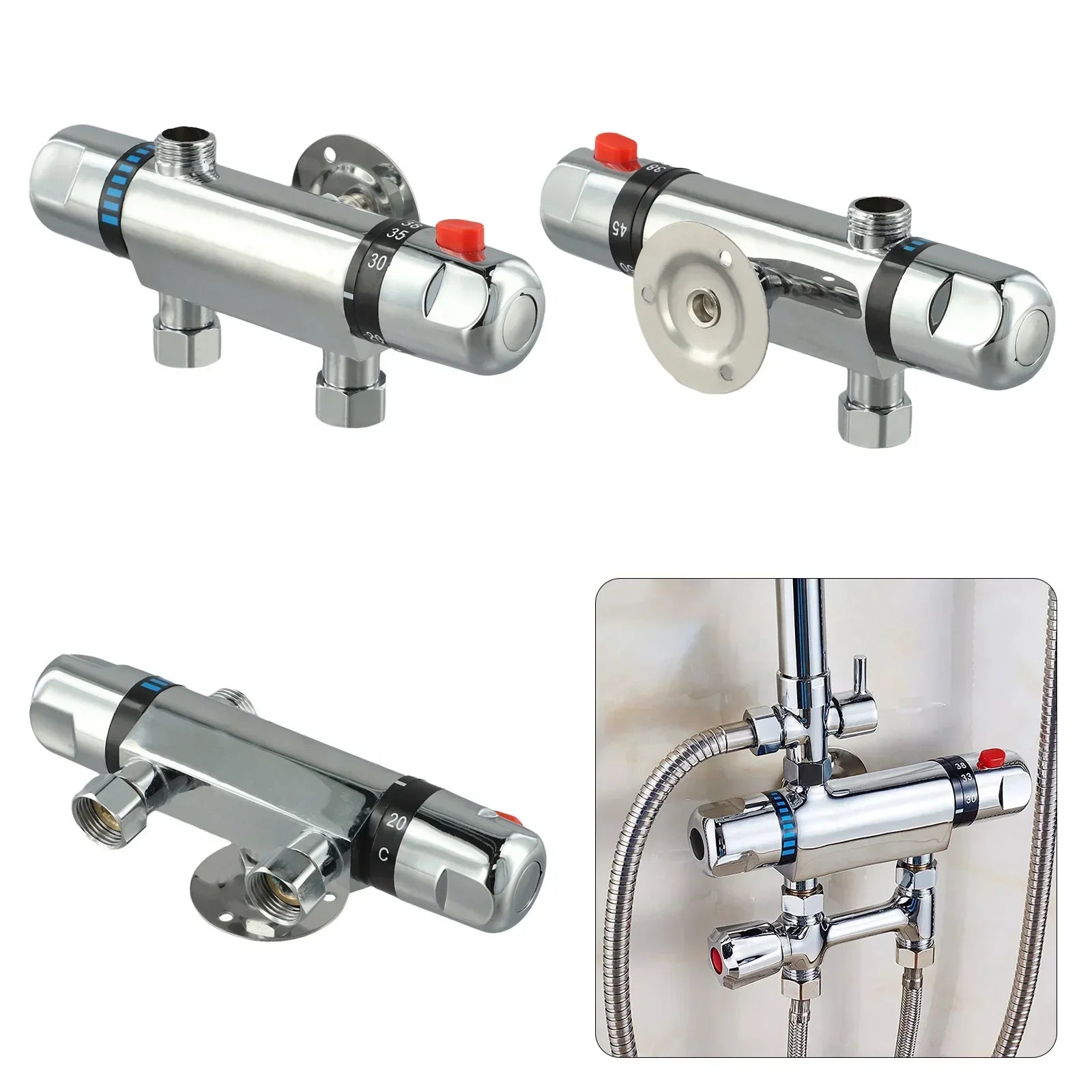 Alloy Chrome Shower Control Valve Bathroom Accessories Shower Mixer Valve For Thermostatic Exposed Bar Tap Top G1/2 Outlet Oasis Select