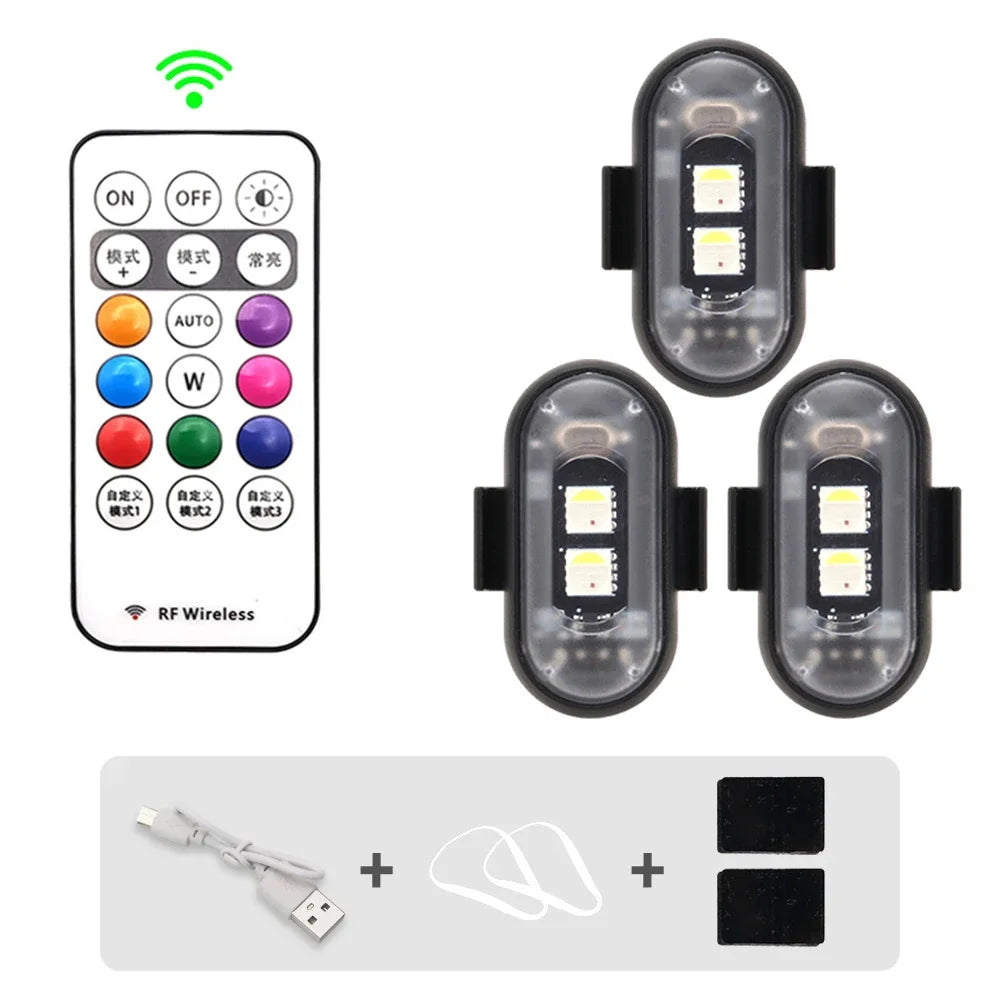 Motorcycle RGB LED Strobe Lights 8 Colors LED Flash Position Wireless Light Aircraft Airplane Helicopter Warning Signal Lights Oasis Select 3PCS