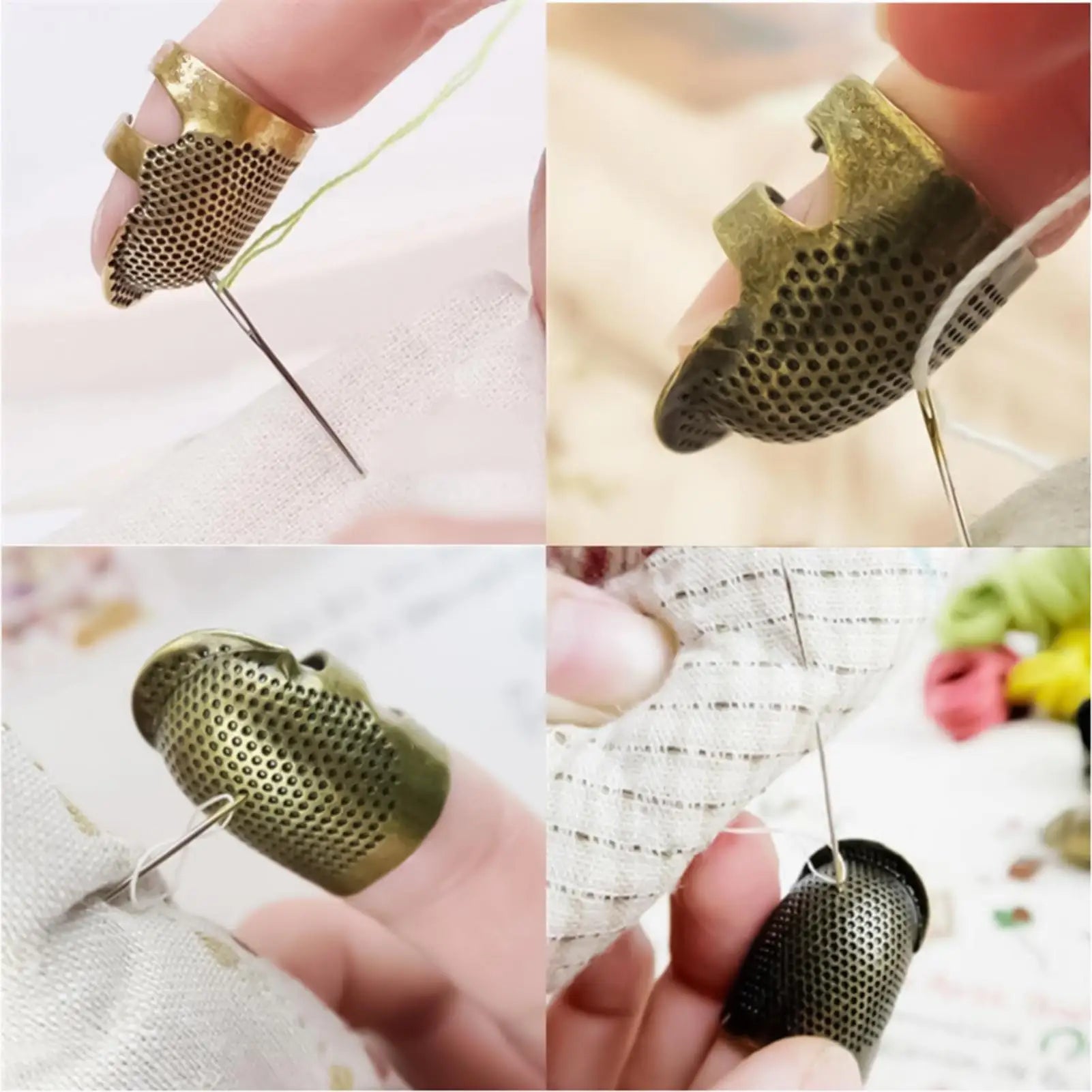 2Pcs Adjustable Sewing Thimble Retro Sewing Finger Protection Cover Needle Thimble Ring Handmade DIY Craft Embroidery Sewing Oasis Select