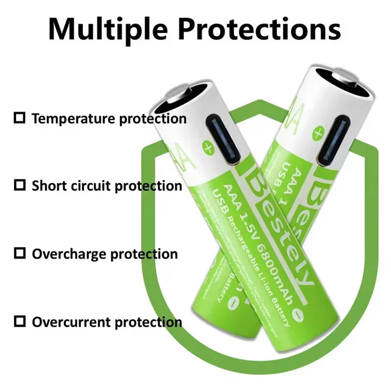 AAA Rechargeable Lithium Battery 2025 New 6800mAh Large Capacity, USB-C Charge, for Cameras, Electric Toothbrushes, Shavers Oasis Select