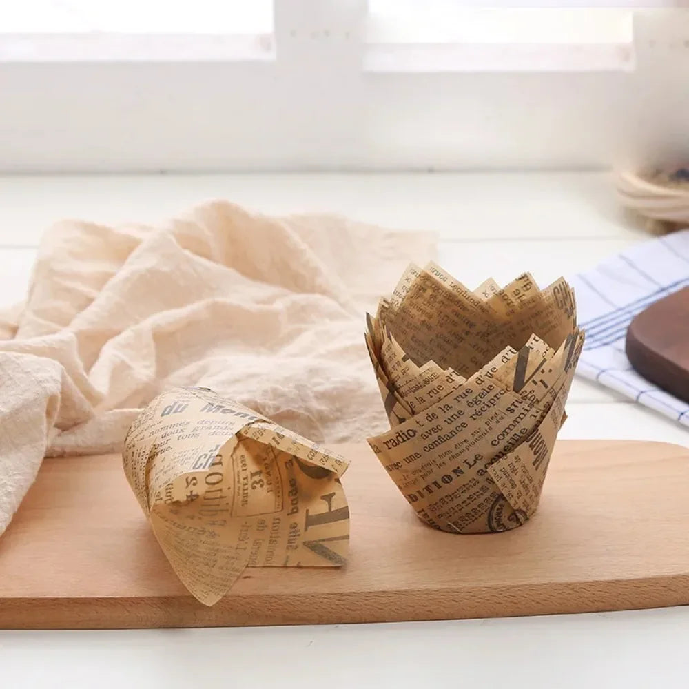 50pcs Newspaper Style Baking Cup Cupcake Liner Cupcake Wrapper Molde Cupcake Paper Cups Bakeware Tool for Wedding Birthday Party Oasis Select
