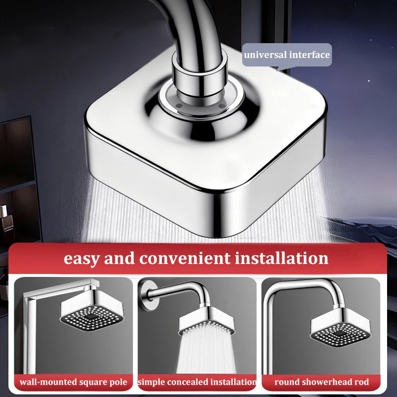 4" Square Rain Shower Head – Water-Saving Removable Sprayer