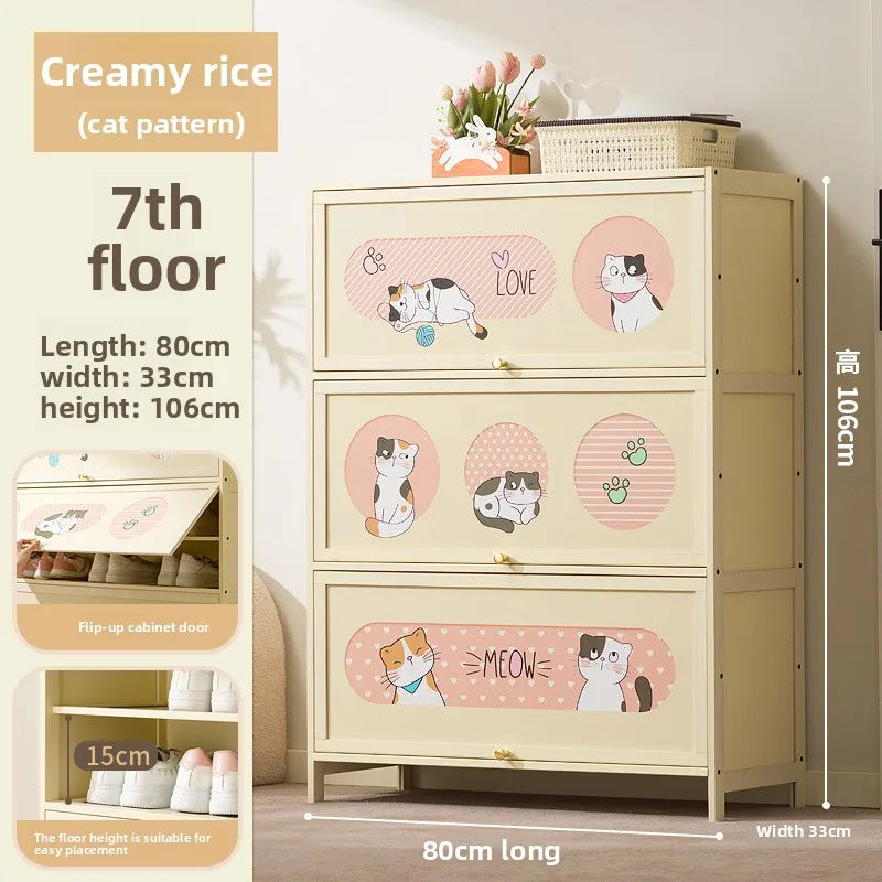 Household indoor large-capacity floor-to-ceiling multi-layer shoe rack entrance integrated dust-proof cartoon locker Oasis Select Seven floors 80