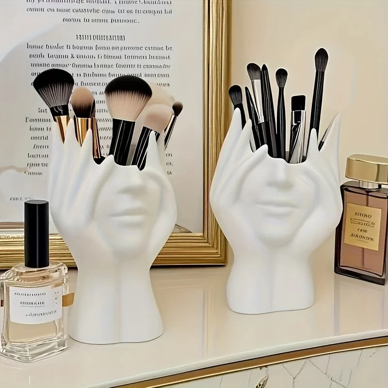 Makeup Brush Holder Pencil Holder - Unique Creative Human Art, Desktop Mounted Makeup Brush Storage Box, Decorative Resin Oasis Select