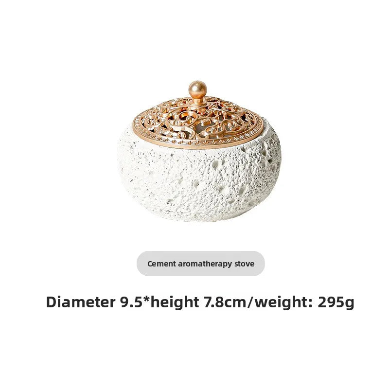 Creativity Carved Cover Incense Burner Three Legged Home Interior Elegant Home Desktop Decoration Fragrance Container Oasis Select Off-white