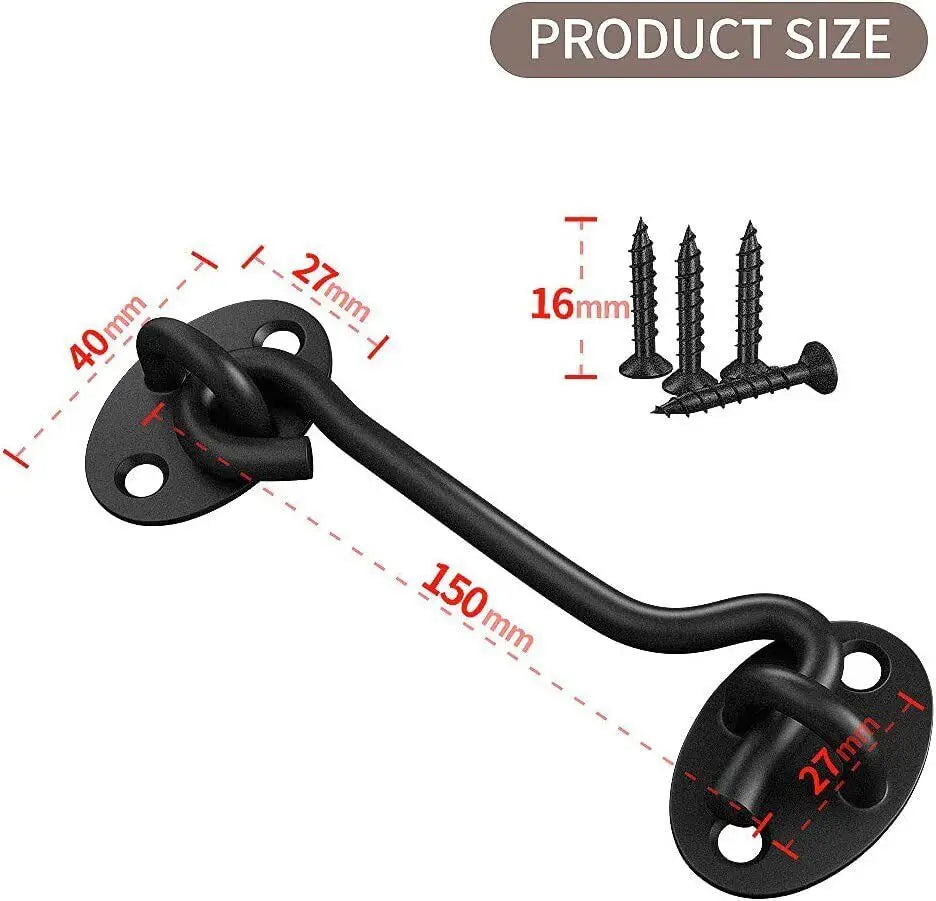 Door Bolt Stainless Steel Window Sliding Door Latch Cabin Hook And Eye Latch Lock Shed Gate Door Catch Silent Holder Household Oasis Select Black-6 inches