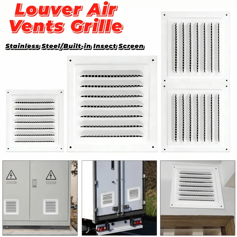 Stainless Steel Metal Vent Cover Built-in Insect Screen White Black Louver Air Vents Grille Square Grille Cover Oasis Select