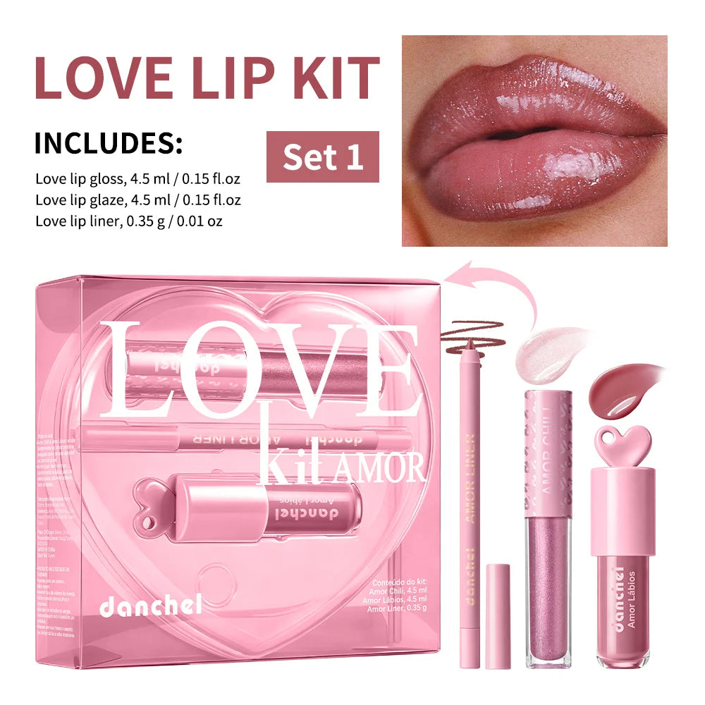 Pink Heart-shaped Lip Kit Instant Plumping & Hydration Long-Lasting Lip Gloss High Shine Glossy Lip Glaze Perfect Gift for Woman Oasis Select SET 1