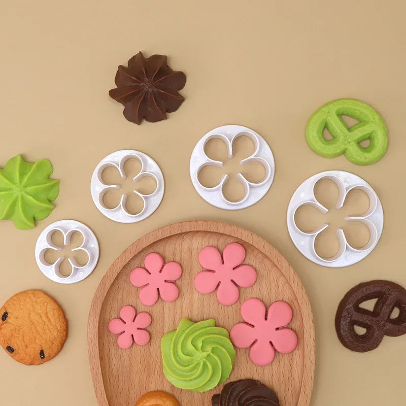 4pcs/set Plum Blossom Cookie Mold Cake Decorating Plunger Fondant Cutter Biscuits Pastry Mould Kitchen Bakeware Accessories Oasis Select